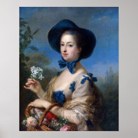 Vintage Lady mit Blauer Hut und Korbgeflecht aus B