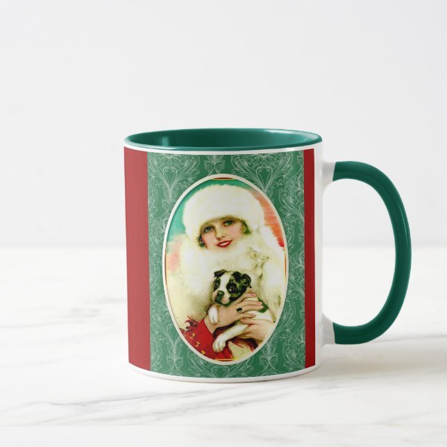 Vintage Lady mit Boston Terrier Tasse (Rechts)