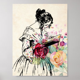Vintage Lady mit Buch Poster