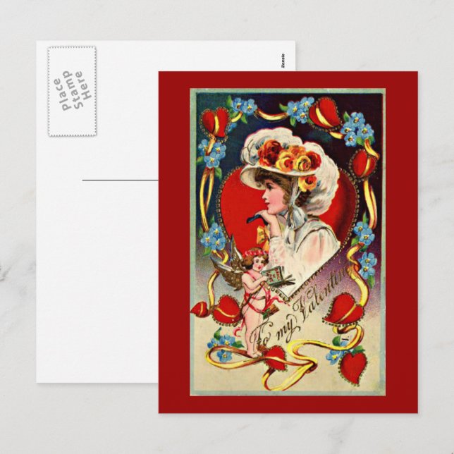 Vintage Lady My Valentine Postcard Feiertagspostkarte (Vorne/Hinten)