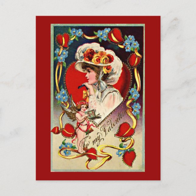 Vintage Lady My Valentine Postcard Feiertagspostkarte