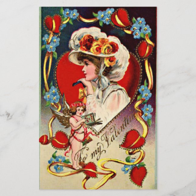 Vintage Lady My Valentine Stationary Briefpapier (Vorderseite)