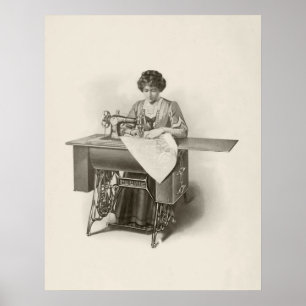 Vintage Lady Nähmaschine Seamstress Poster