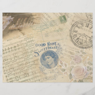 Vintage Lady Notenblätter Rosen Scrapbook Papier