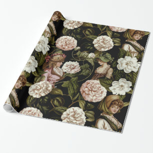 Vintage Lady Retro Botanische Blume Blumenmuster Geschenkpapier