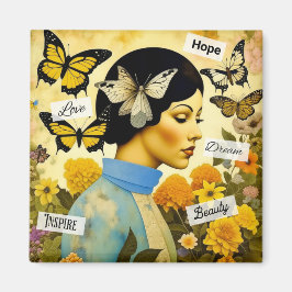 Vintage Lady, Schmetterlinge, Blume und Inspiriere Magnet