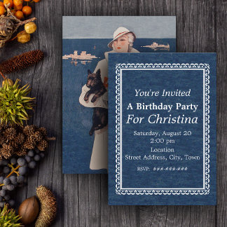 Vintage Lady Scotty Terrier Dog Ocean Geburtstag Einladung