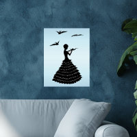 Vintage Lady Silhouette Liebe Letter Doves