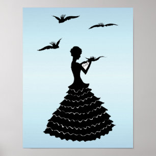 Vintage Lady Silhouette Liebe Letter Doves Poster