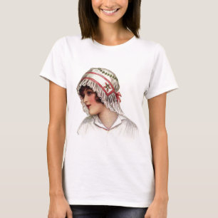 Vintage Lady Stickerei und Lace Bonnet T-Shirt