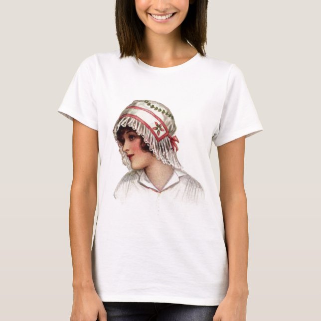 Vintage Lady Stickerei und Lace Bonnet T-Shirt (Vorderseite)