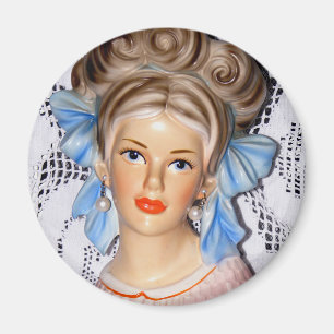 Vintage Lady Teen Head Vase Big Bow 60er Magnet