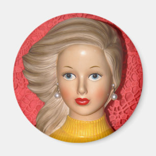 Vintage Lady Teen Head Vase WindSwept Hair Magnet