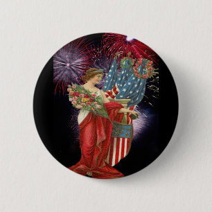 Vintage Lady und Feuerwerk Button