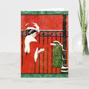 Vintage Lady verschickt Weihnachtskarten Feiertagskarte