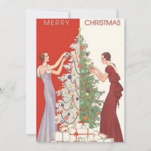 Vintage Ladys dekorieren Weihnachtsbaum Feiertagskarte