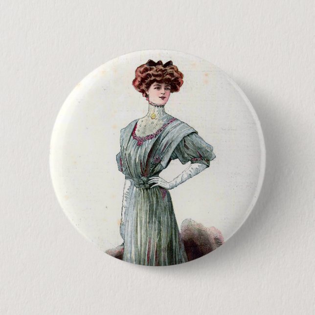 Vintage Ladys Fashion Illustration 1907 Button (Vorderseite)
