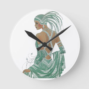 Vintage Ladys für grüne Kunstdrucke Runde Wanduhr