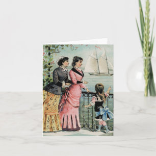Vintage Ladys, Girl, Segelschiff Note Card Karte