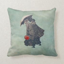 Vintage Ladys Snow Shopping Holiday Throw Kissen