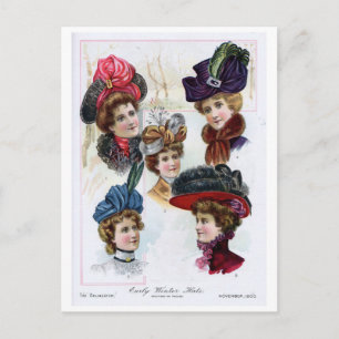 Vintage Ladys's Early Winter Hats von 1900 Postkarte