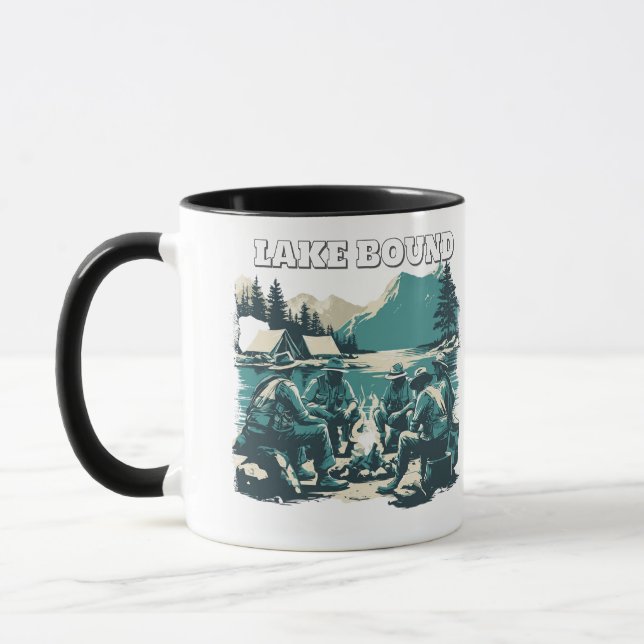 Vintage Lake Bound Camping Campfire Graphic Tasse (Links)