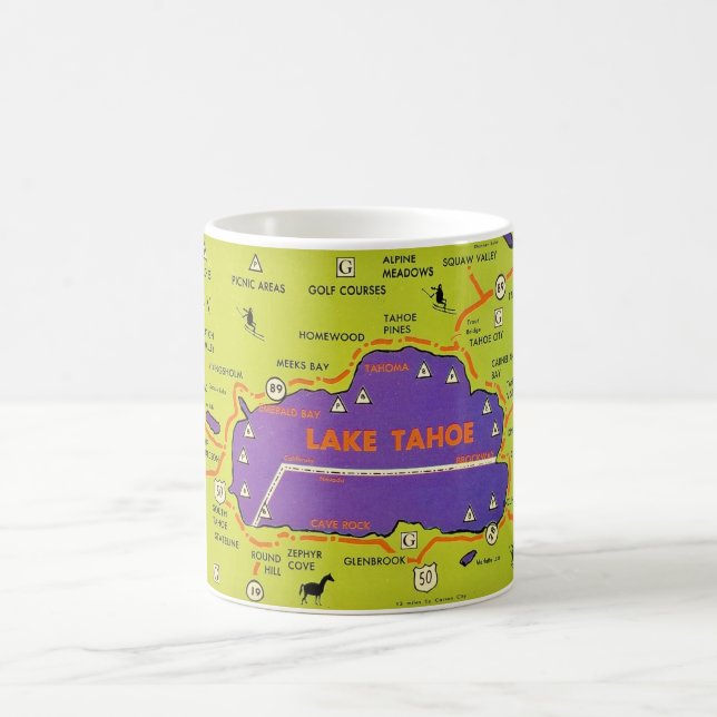 Vintage Lake Tahoe Map Mug Kaffeetasse (Mittel)