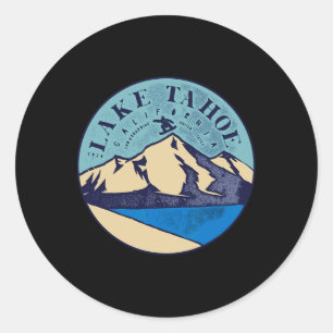 Vintage Lake Tahoe Skifahren Schneeberge Runder Aufkleber
