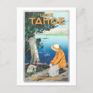 Vintage Lake Tahoe Southern Pacific Plakat Postkarte