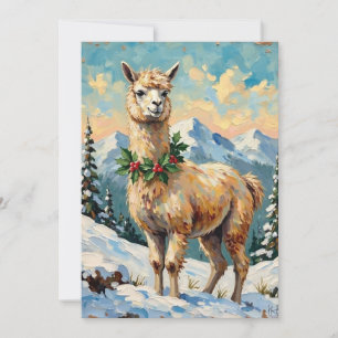 Vintage Lama in schneebedeckter Weihnachtswiese Feiertagskarte