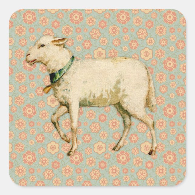 Vintage Lamm Art Quadratischer Aufkleber (Vorderseite)