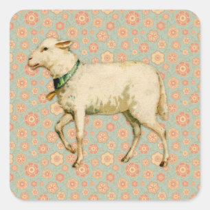 Vintage-Lamm-Kunst Quadratischer Aufkleber
