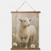 Vintage Lamm-Wildblumen-Farmhouse-Wandbehang