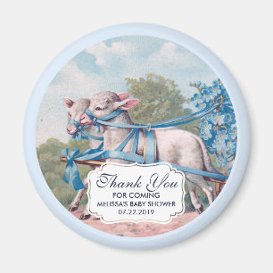 Vintage-Lämmer in blaue Bänder gekleidet Baby-Part Magnet