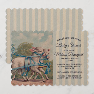 Vintage Lämmer in Blue Ribbons Babydusche Einladung
