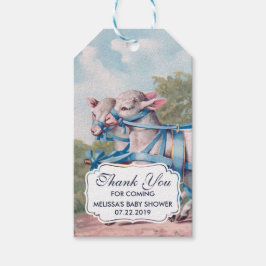 Vintage Lämmer in Blue Ribbons on Stripes Danke Geschenkanhänger