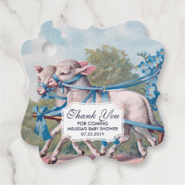 Vintage Lämmer in Extravaganten blauen Ribbons gek Geschenkanhänger