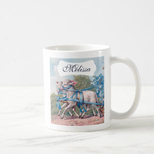 Vintage Lämmer in Extravaganten blauen Ribbons gek Kaffeetasse