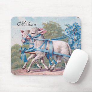 Vintage Lämmer in Extravaganten blauen Ribbons gek Mousepad