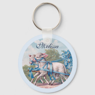 Vintage Lämmer in Extravaganten blauen Ribbons gek Schlüsselanhänger