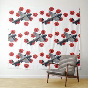 Vintage Lancaster zwischen roten Mohnblumen Wandteppich