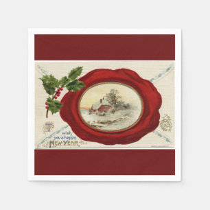 Vintage Land Winter Szene glückliche Neujahrspapie Serviette