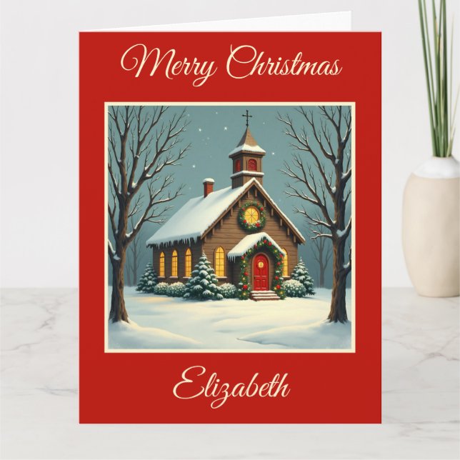 Vintage Landeskirche zu Weihnachten Karte (Vorderseite)