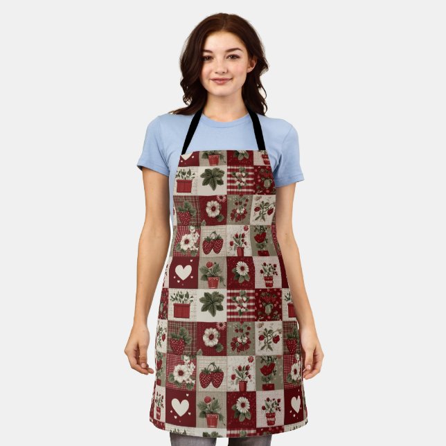 Vintage-Landhaus-Erdbeer-Patchwork-Muster Schürze (Getragen)