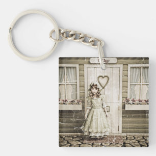 Vintage-Landhaus-Mädchen-Shabby-Chic-Kunst Schlüsselanhänger