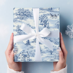 Vintage Landhaus-Weihnachten Blau Geschenkpapier