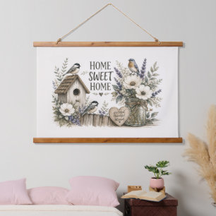 Vintage Landhausgarten-Kunst Wandteppich Mit Holzrahmen