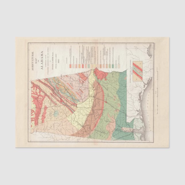 Vintage Landkarte Alabamas (1882) Seidenpapier (Vorderseite)