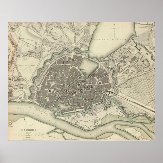 Vintage Landkarte Hamburg Deutschland (1841) Poster (Vorne)