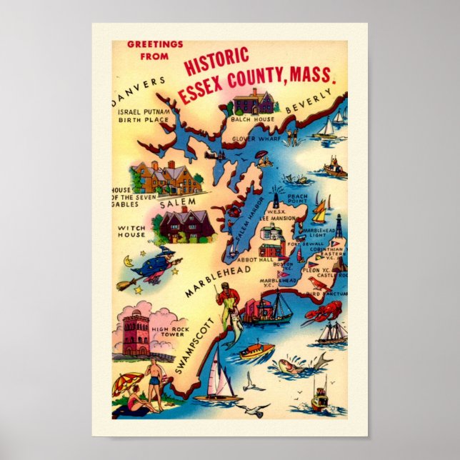 Vintage Landkarte von Massachusetts Poster (Vorne)